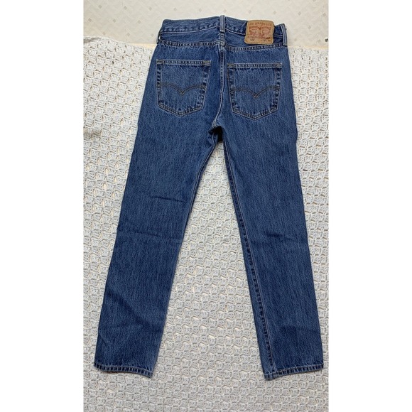 Levis 501 Jeans Men Tag 28x30 Approx 27x29 Blue Denim Button Fly Straight Cotton - Picture 1 of 11